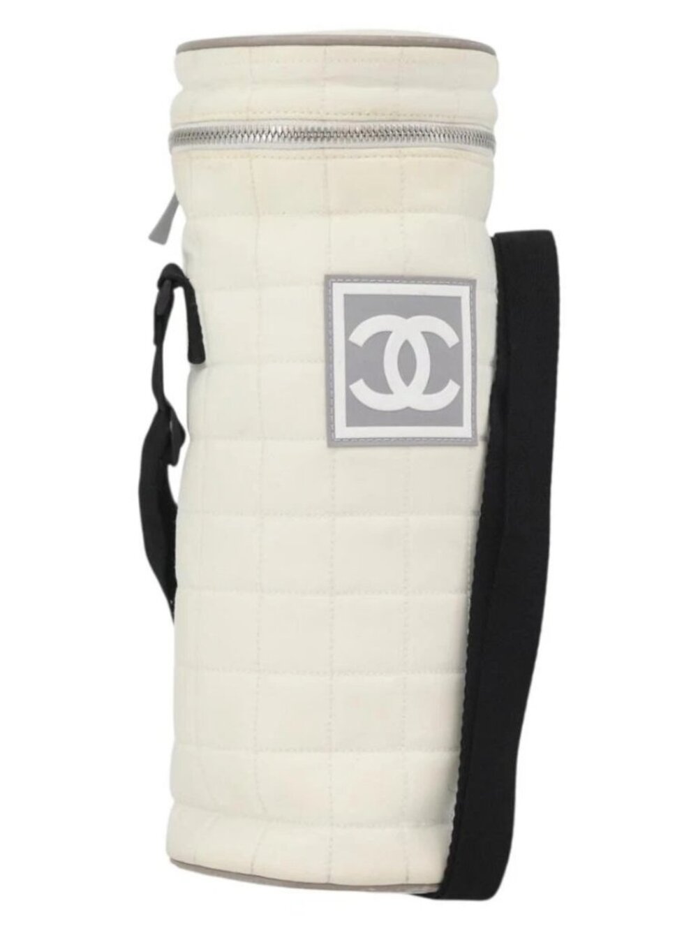 CHANEL Sports Line Water Bottle Holder Bag Nylon White Silver CC Auth bs33406